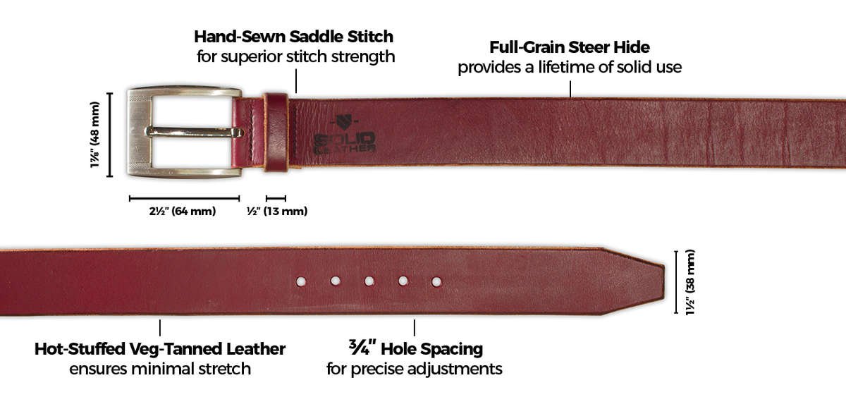 Mens Casual Solid Leather Burgundy Belt & Gunmetal Buckle