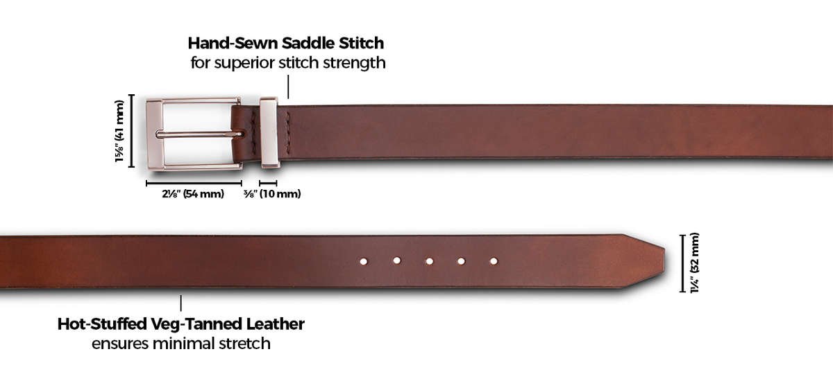 Mens Formal Solid Leather Dark Brown Belt & Chrome Buckle