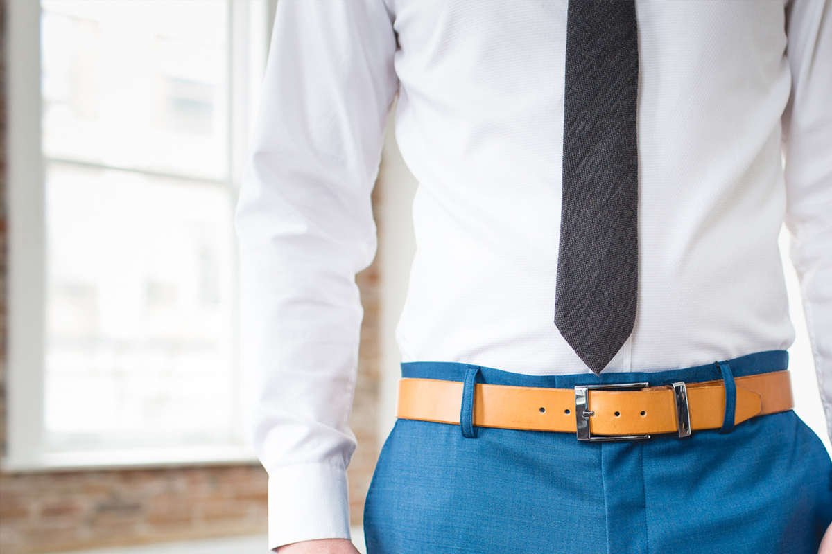 Men's Designer Wheat Leather Belt-Chrome