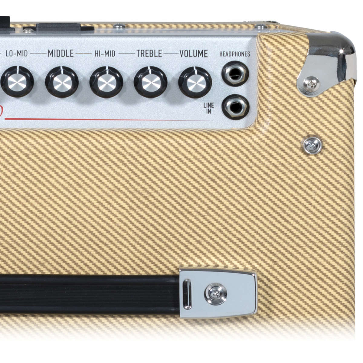 Ashdown Studio 10 Tweed Amp Top controls. Input, Pre-Gain, Drive, Bass and Low-mid