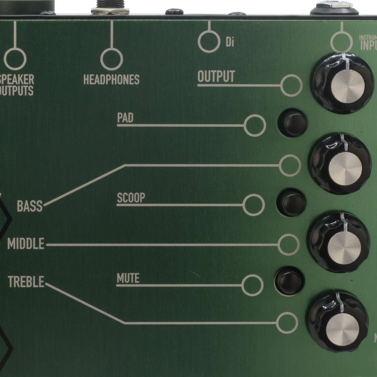 Close up of the 3 band eq controls on the Ashdown The Newt