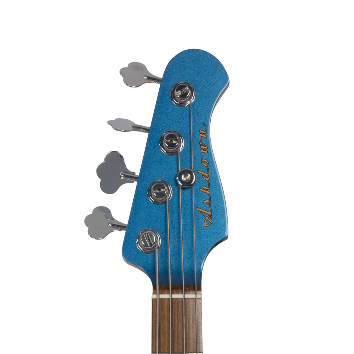 Close up of the blue head on the Ashdown the saint bass guitar