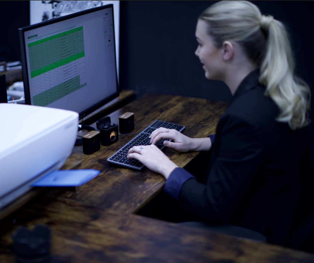 Ashdown Meters LINX speakers on an office desk Ashdown Meters LINX speakers on an office desk