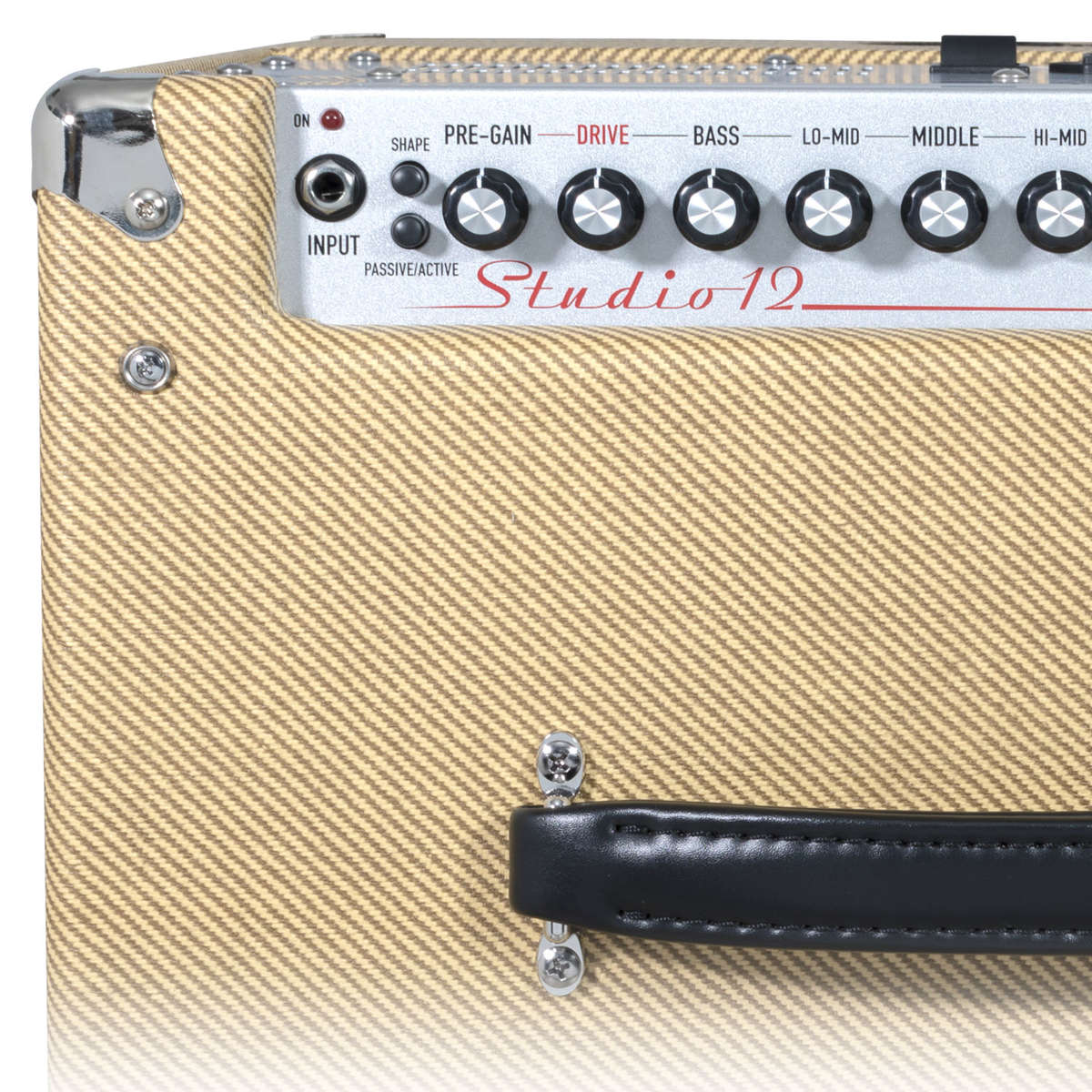 Ashdown Studio 12 Tweed Amp Top Controls. Pre-Gain, Drive, Bass, Lo-Mid, Middle, Hi-Mid