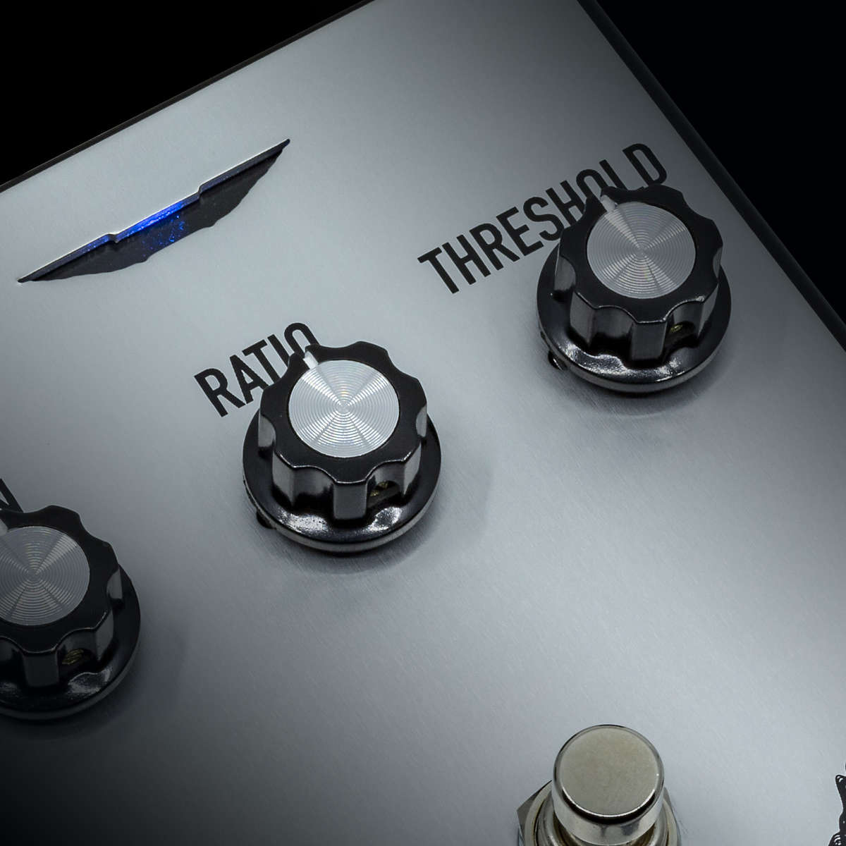 Close up of the controls on the Ashdown studio compressor pedal