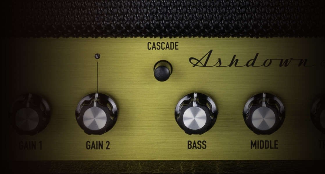 Close up of the Cascade, bass and middle controls on the Ashdown agm 30 offset