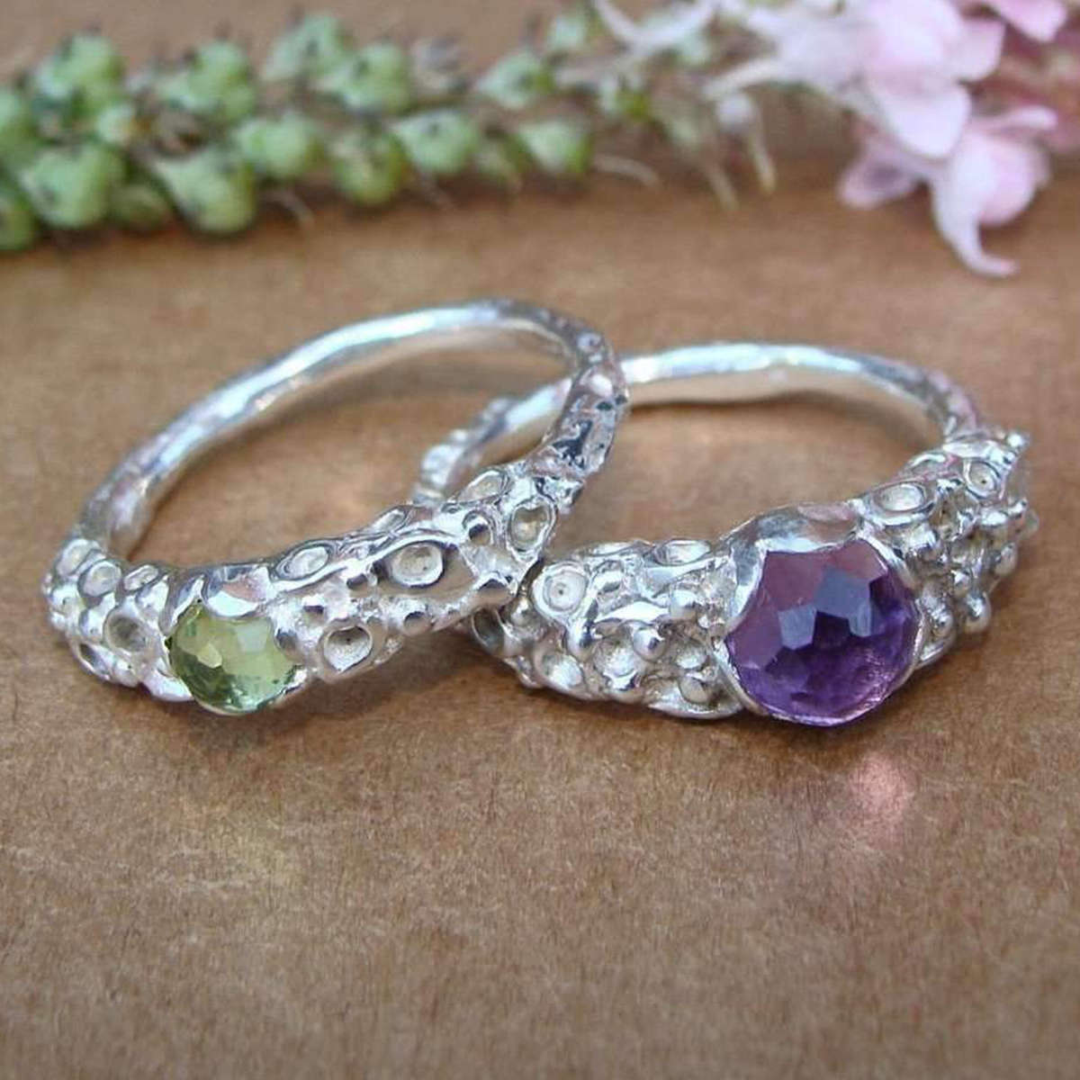 Large Silver Corally Ring With Rose Cut Gemstone - Zalisander