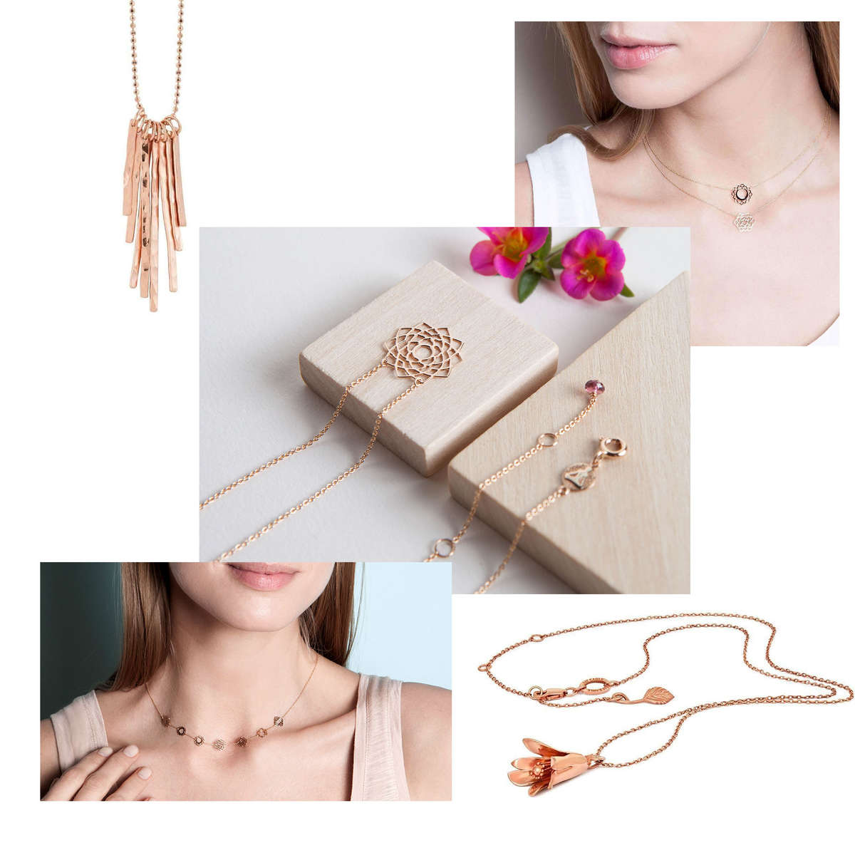 A selection of rose gold necklaces from designers on JewelStreet A selection of rose gold necklaces from designers on JewelStreet