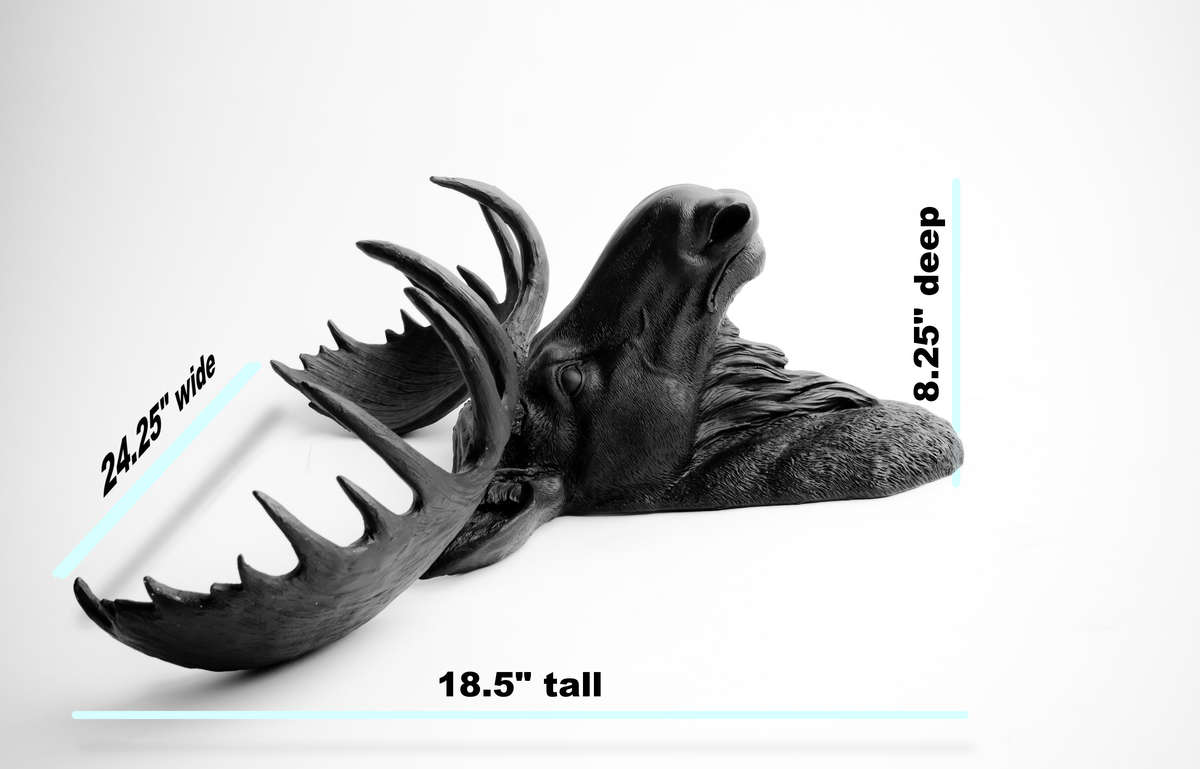 Large Black Moose Head Wall Mount, 18.5" tall 24" wide – White Faux