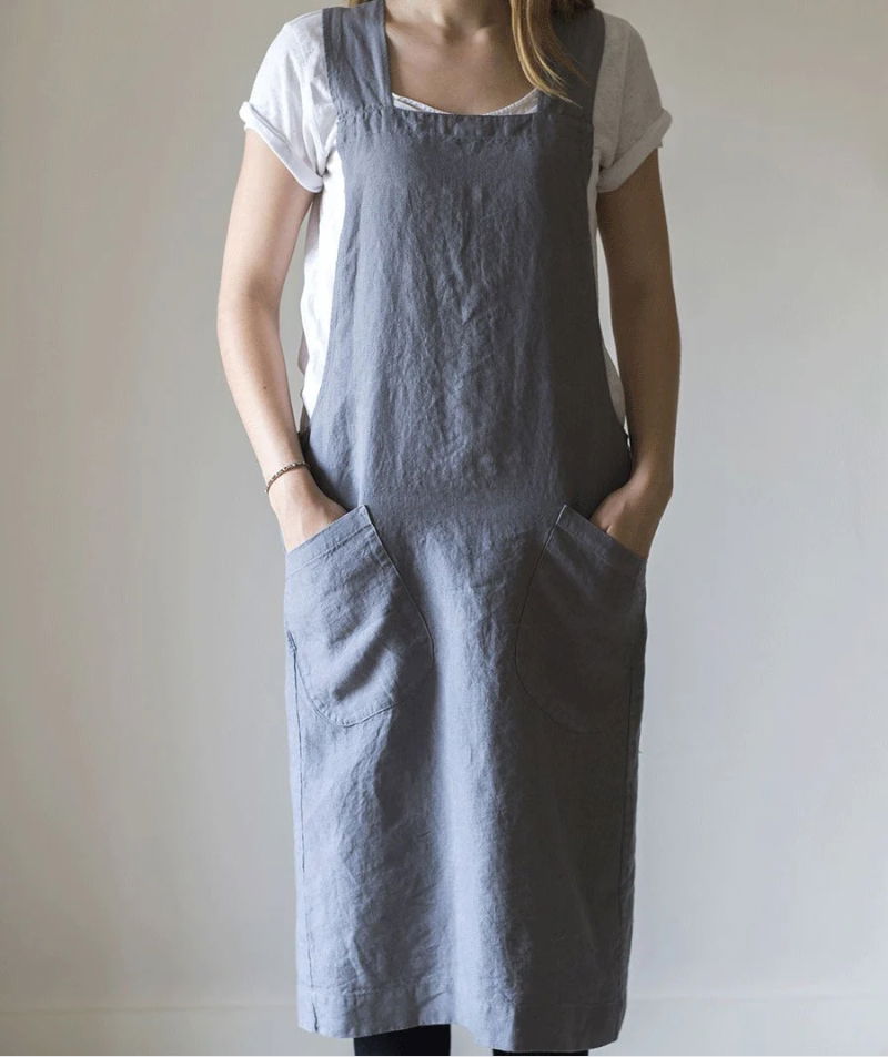 Full linen cheapest apron / Square cross linen apron / Pocket linen apron / lilac