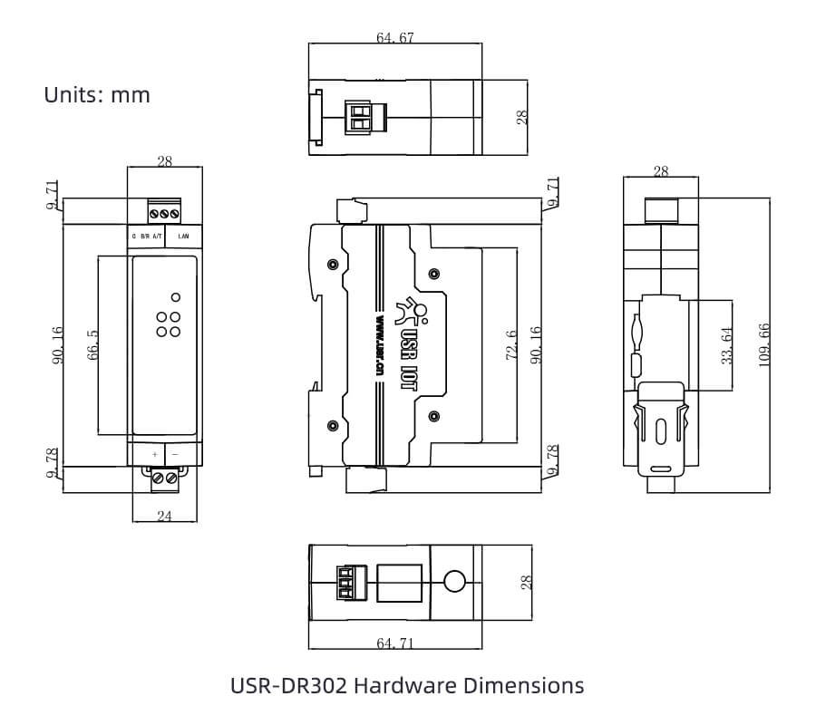 USR DR302 Din Rail RS485 to Ethernet Converters