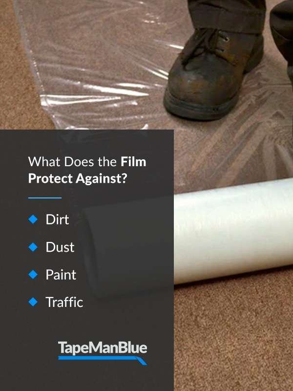 What does carpet protection film protect against? Dirt, dust, paint, traffic, debris