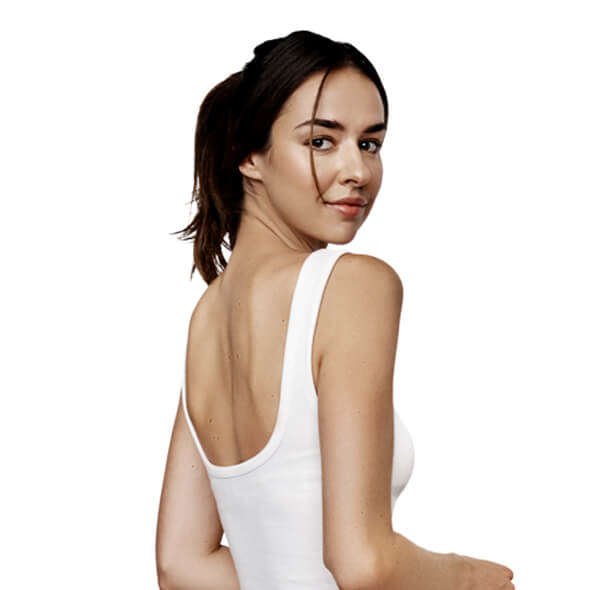 Back-Side View of Queens White Ribbed Cotton Tank Top