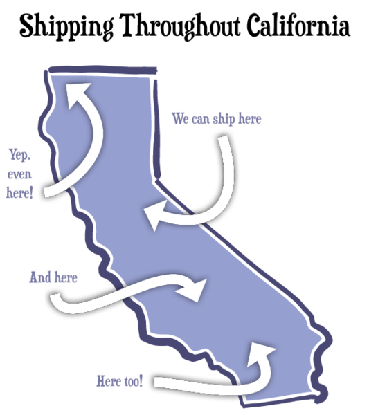 California map showing where Porch Pots ships. 