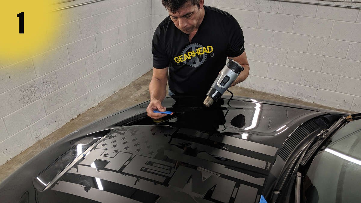 dodge, charger, challenger, hood, hood decal, vinyl decal, vinyl hood decal, hood bulge, hood bulge decal, vinyl hood bulge decal, installing vinyl decal, removing vinyl decal, vinyl decals, custom decals, rapid remover, luxe auto concepts, car show, SEMA show, custom car, custom vehicle