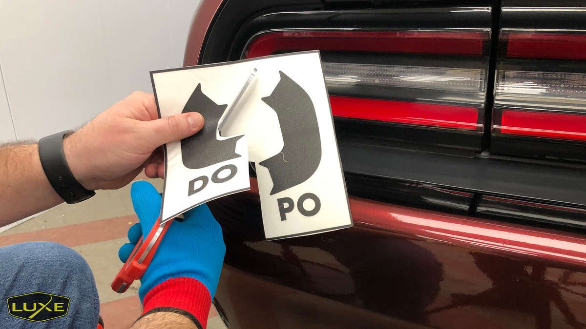 Cutting our Luxe Auto Concepts decals for dodge challenger hellcat